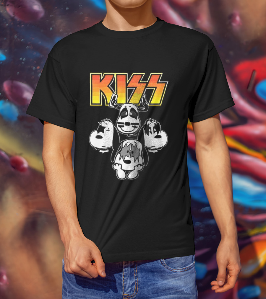 Kiss X Peanuts Snoopy Shout It Out Loud Collaboration Featuring Iconic Characters T-Shirt