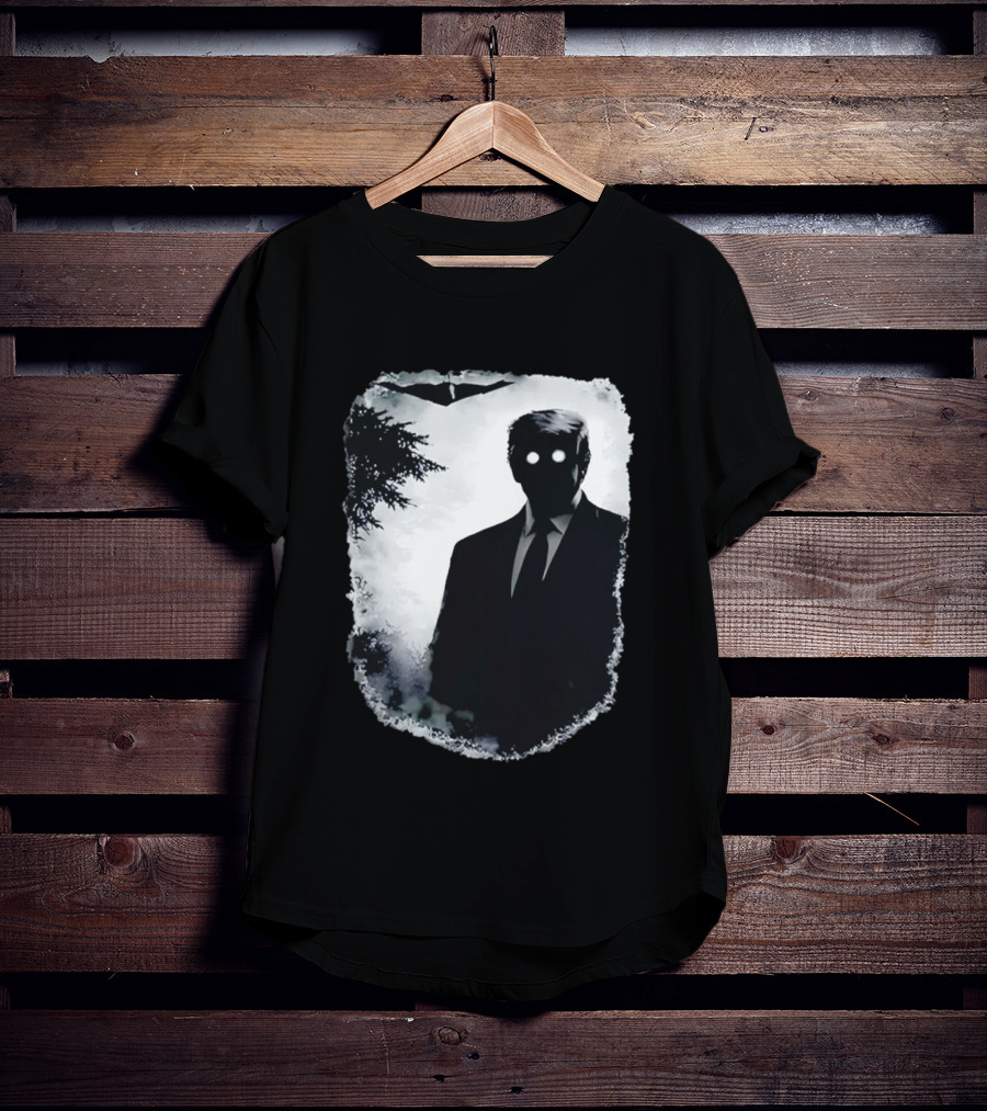 Dark Shadow Figure Mysterious Silhouette Trump Eerie Woods Cloaked Eyes T-Shirt