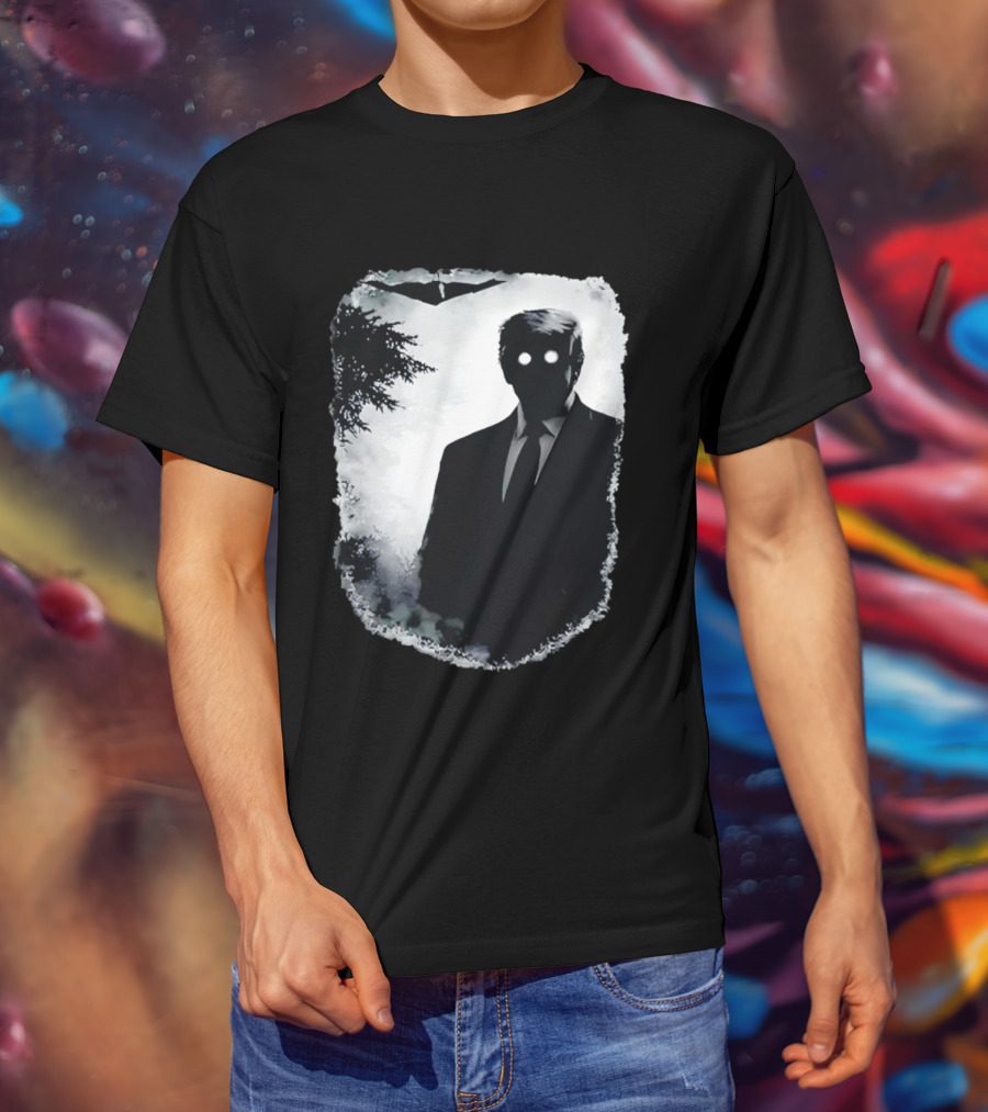 Dark Shadow Figure Mysterious Silhouette Trump Eerie Woods Cloaked Eyes T-Shirt
