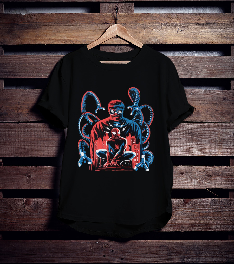 The Shadow Of The Octopus Spider Man And Doctor Octopus Cityscape Showdown T-Shirt