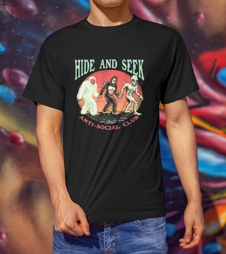 Hide And Seek Antisocial Club Yeti Sasquatch Little Green Man T-Shirt