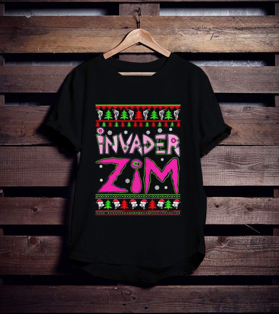 Invader Zim Christmas Sweater Santa Hat Trees T-Shirt