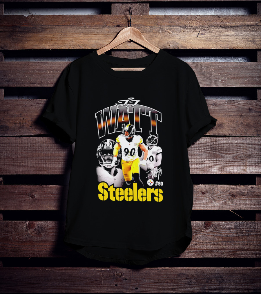 T.J. Watt Steelers #90 Triple Image With Signature T-Shirt