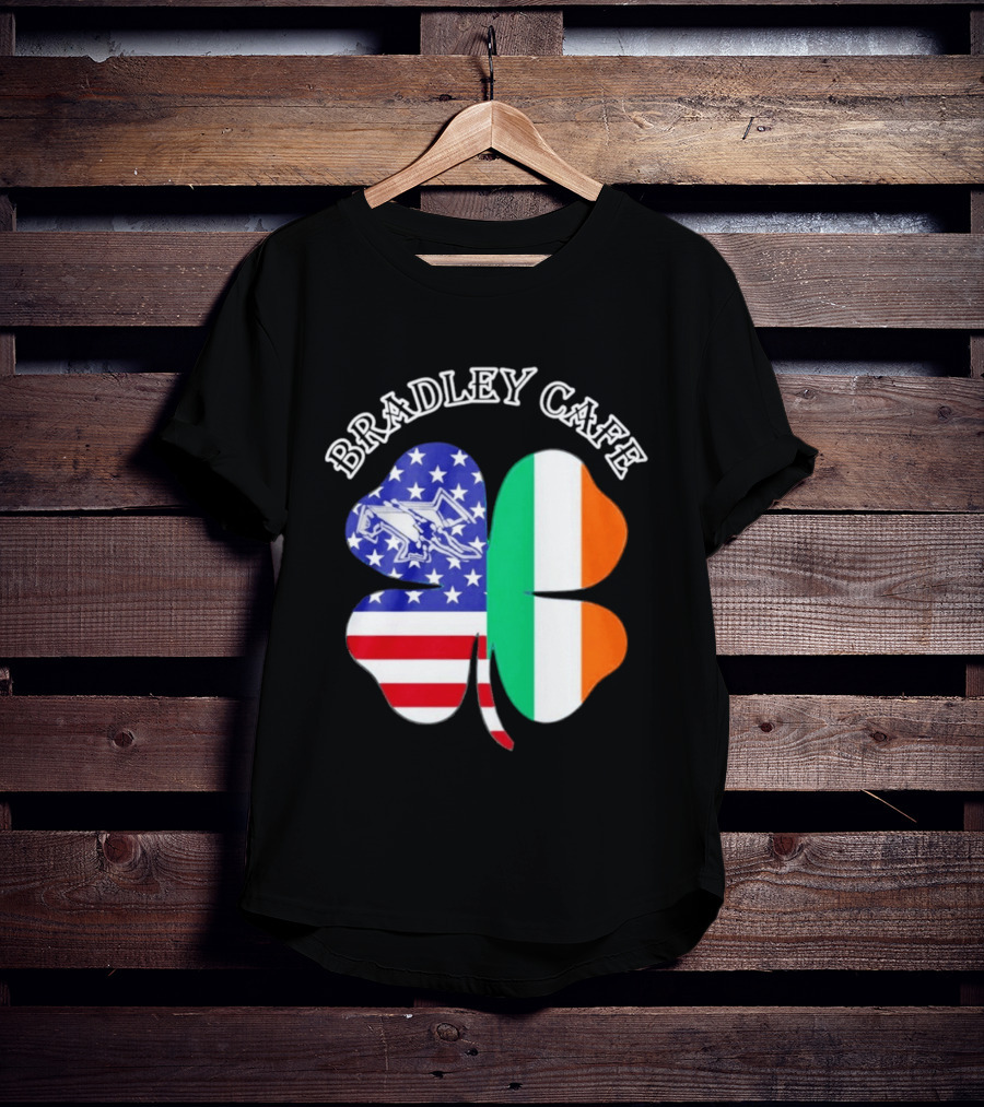 Bradley Cafe Providence RI Est 1937 Four Leaf Clover American Irish Flag T-Shirt