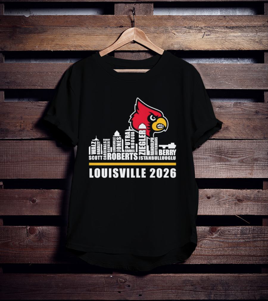 Louisville 2026 Cardinals Skyline Scott Roberts Berry Stephenson T-Shirt