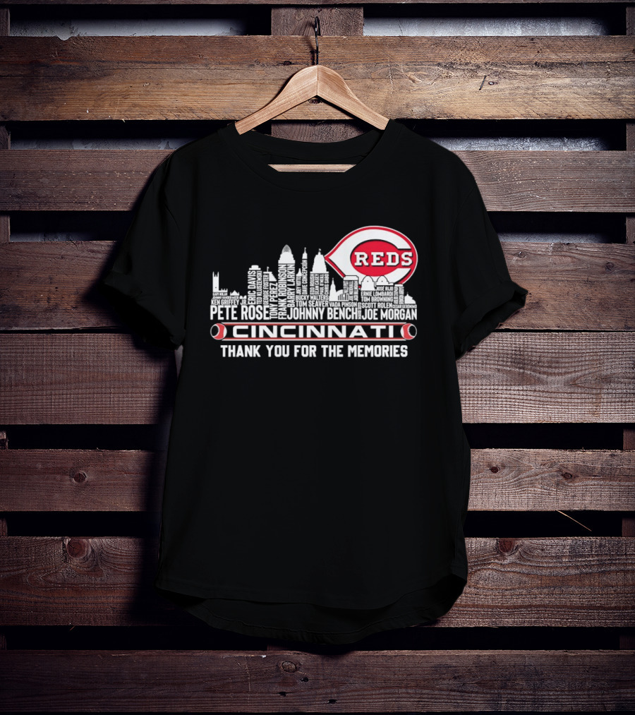 Cincinnati Reds Legends Skyline Thank You For The Memories T-Shirt
