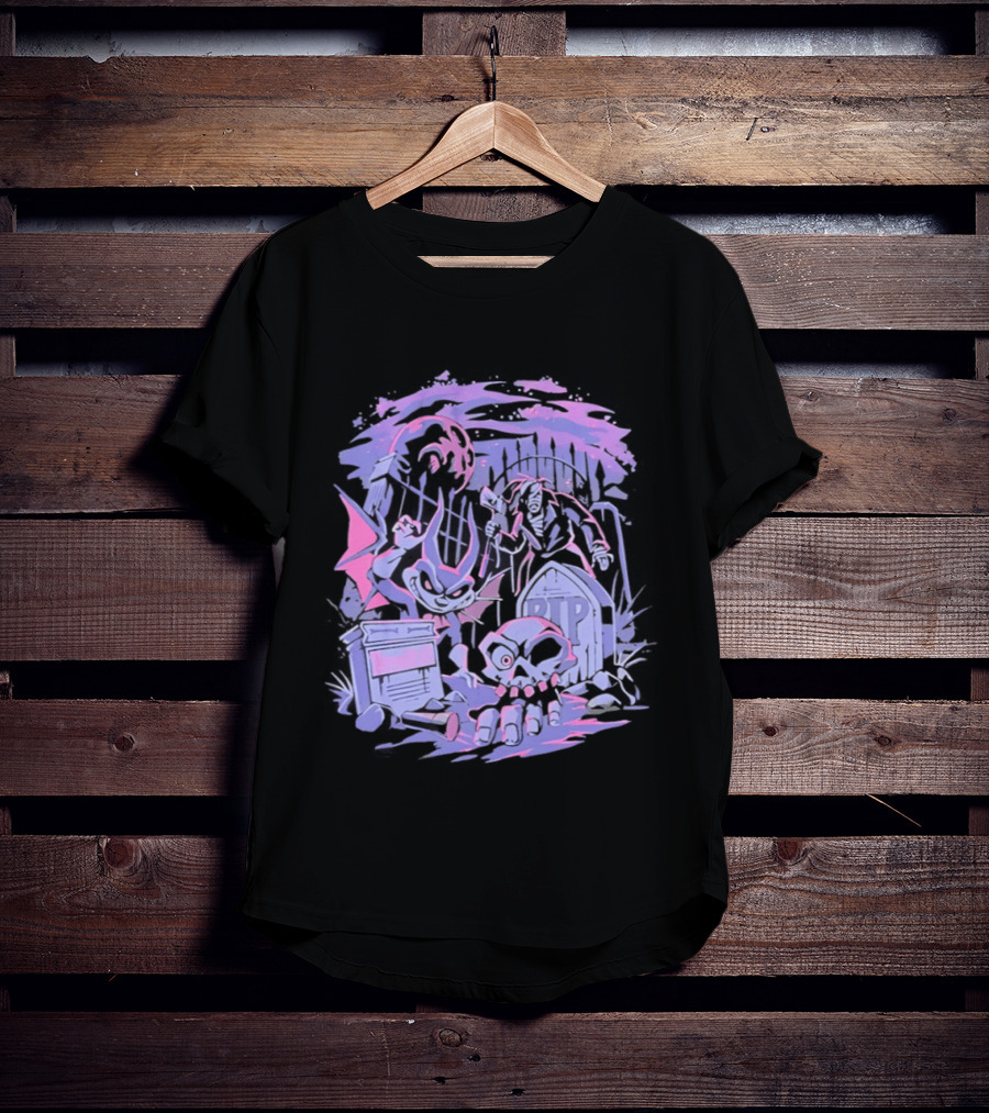 Jersey Devil Moonlit Cemetery Scene RIP Tombstone Ghostly Atmosphere T-Shirt