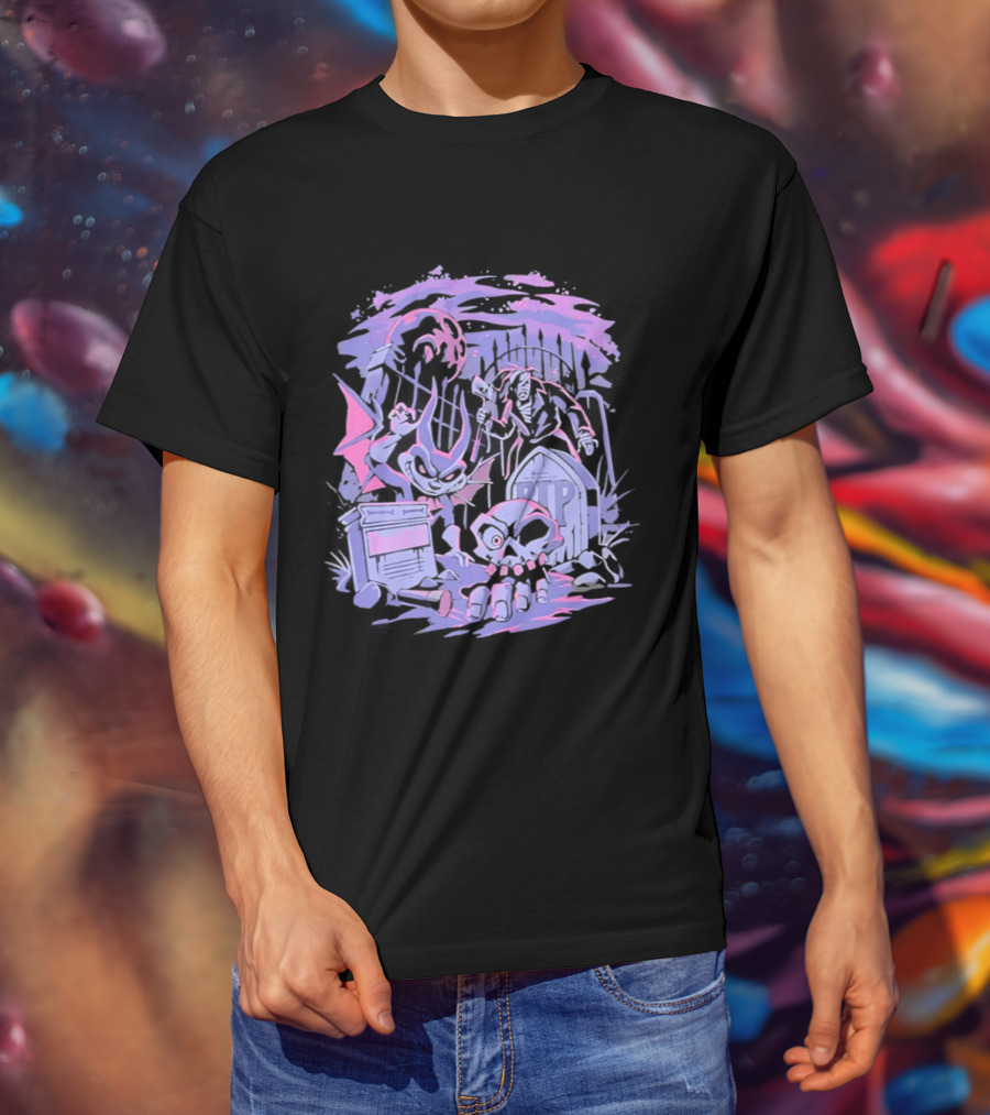 Jersey Devil Moonlit Cemetery Scene RIP Tombstone Ghostly Atmosphere T-Shirt