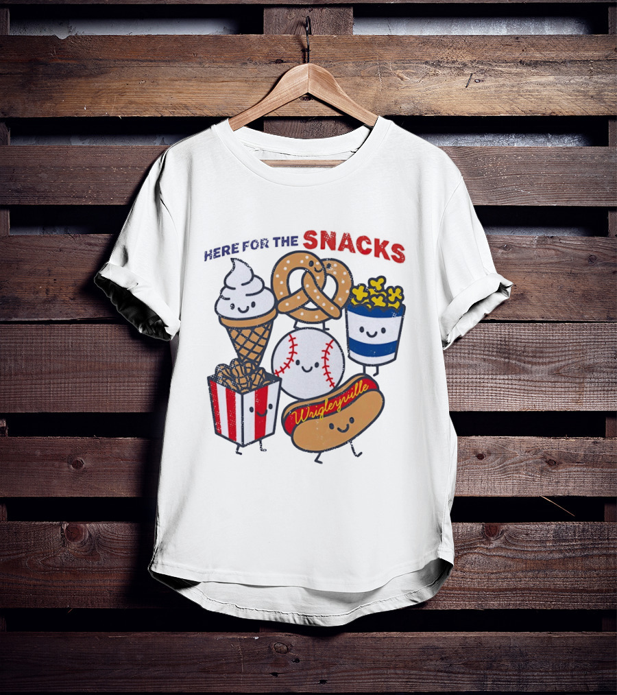 Here For The Snacks Wrigleyville Baseball Ice Cream Popcorn Hotdog Pretzel T-Shirt