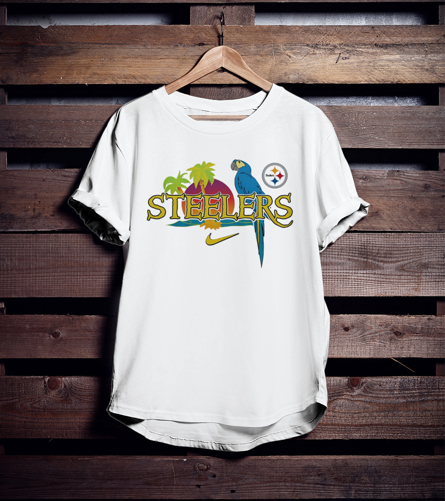 Pittsburgh Steelers Tropical Parrot Palm Trees Sunset It's 5 O' Somewhere T-Shirt