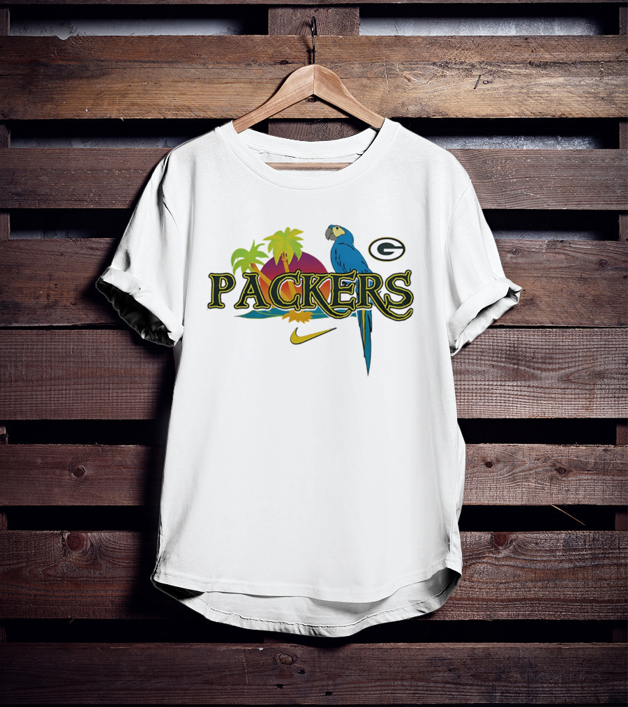 Packers Tropical Parrot Palm Trees G Logo Nike Fan Wear T-Shirt