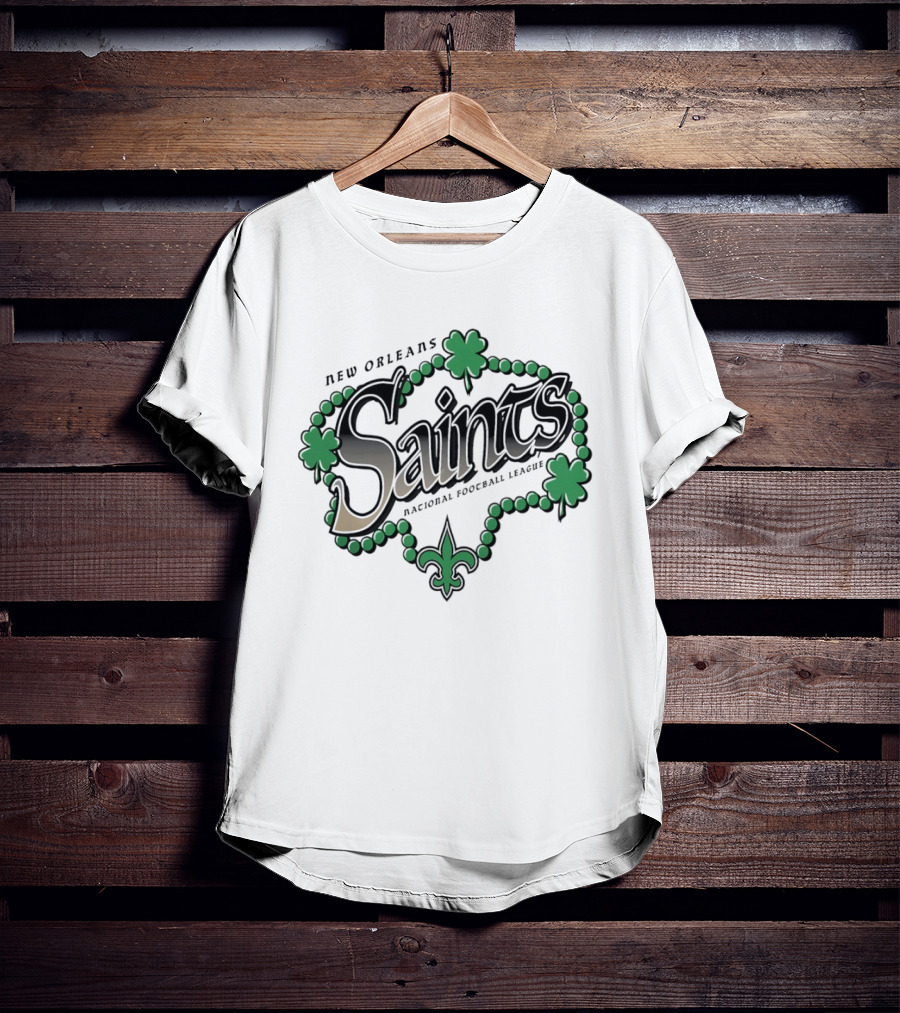 New Orleans Saints St Patrick's Day National Football League Shamrock Beads Fleur De Lis T-Shirt