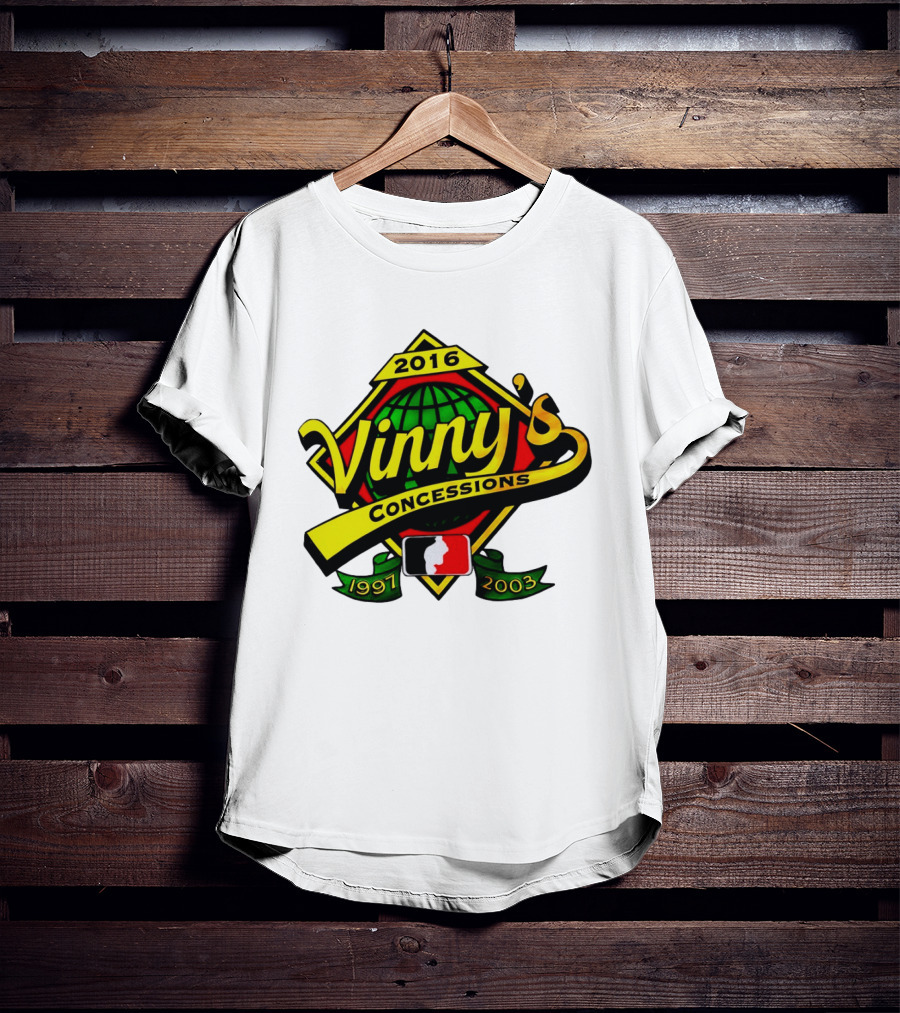 Vinny's Concessions 1997 2003 2016 Globe Ribbon T-Shirt