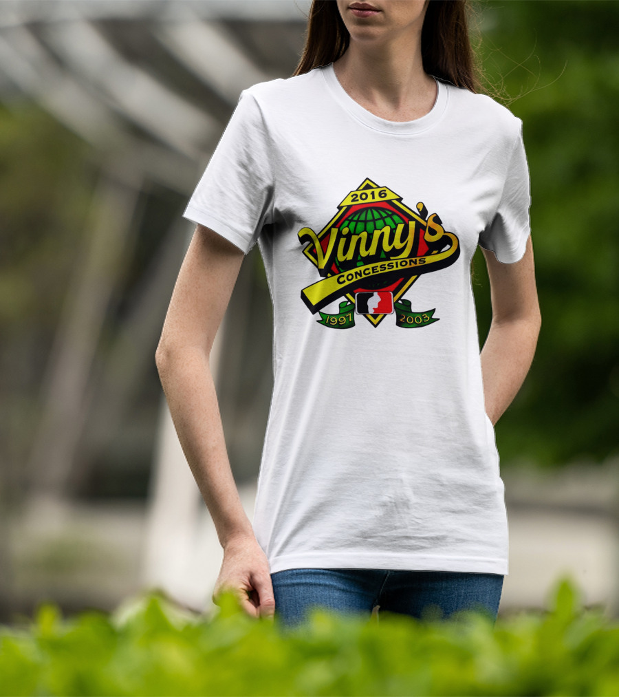 Vinny's Concessions 1997 2003 2016 Globe Ribbon T-Shirt