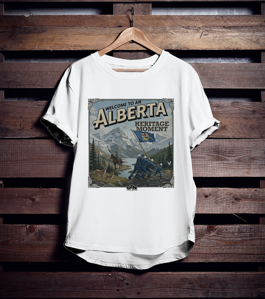 Welcome To An Alberta Heritage Moment Iwo Jima Inspired Rockies Scene T-Shirt