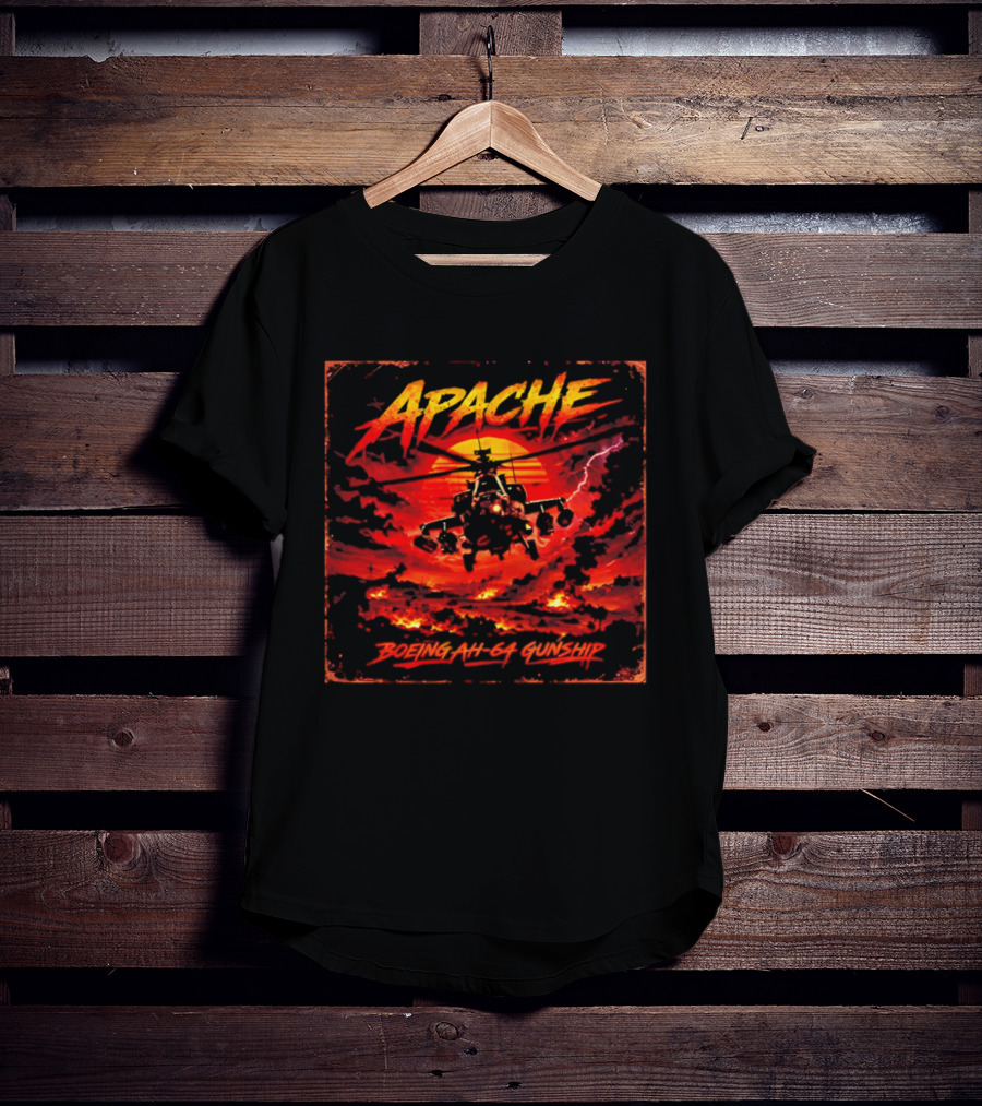 Apache Boeing AH 64 Gunship Sunset Storm Scene T-Shirt