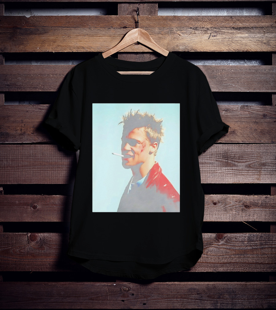 Brad Pitt Fight Club Smoking Tyler Durden Red Jacket Iconic Image T-Shirt