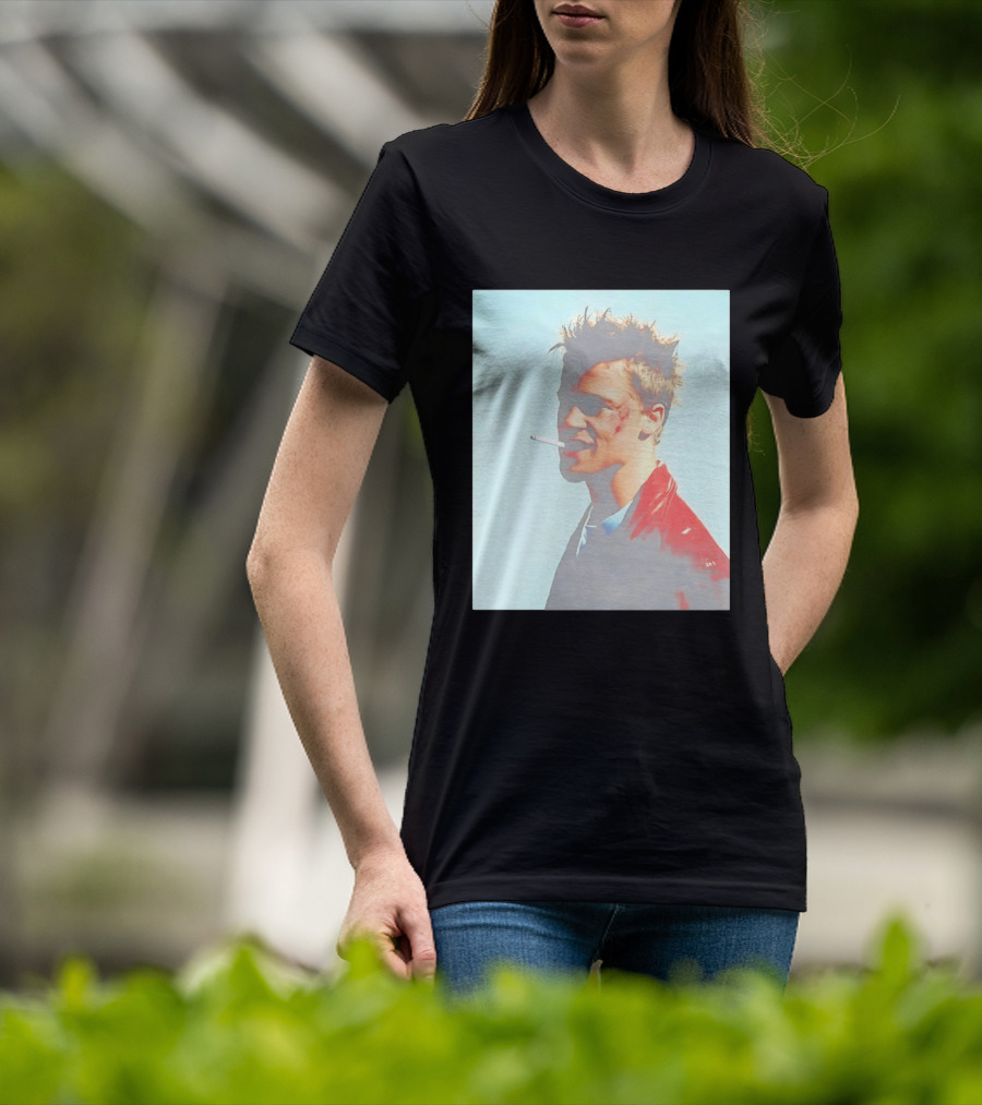 Brad Pitt Fight Club Smoking Tyler Durden Red Jacket Iconic Image T-Shirt