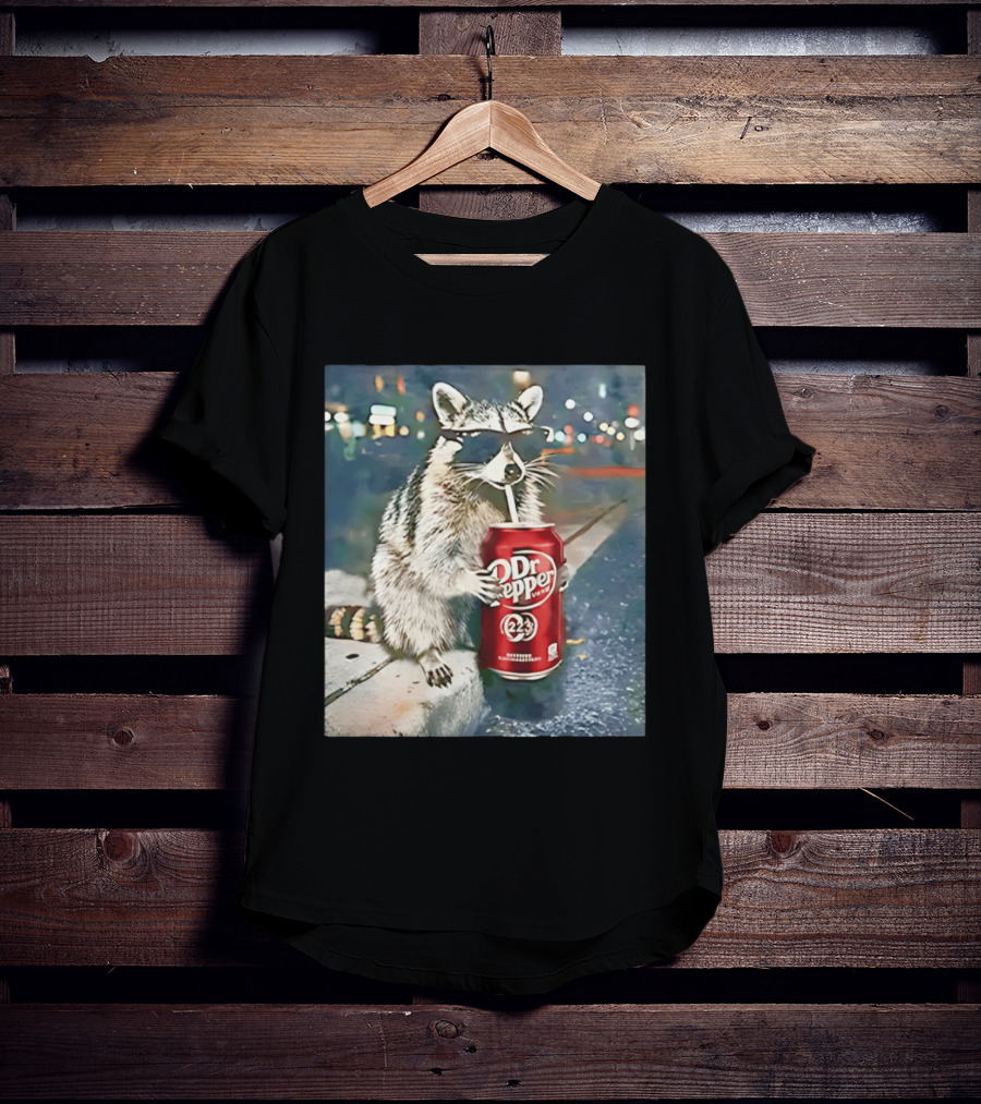 Raccoon Drinking Dr Pepper Meme Funny Soda Animal T-Shirt