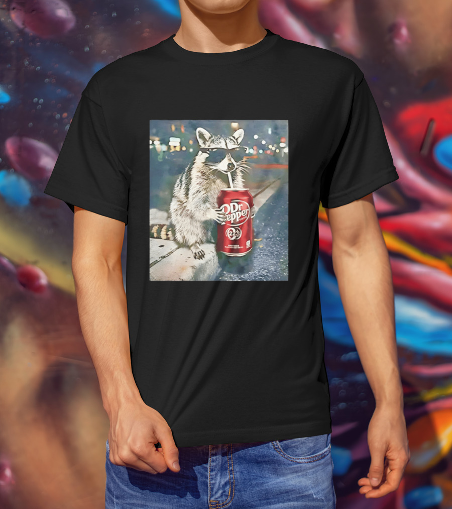 Raccoon Drinking Dr Pepper Meme Funny Soda Animal T-Shirt