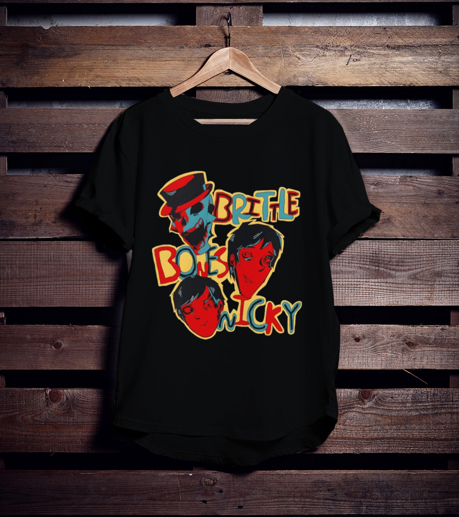 Brittle Bones Nicky Band Colorful Cartoon Character Faces T-Shirt