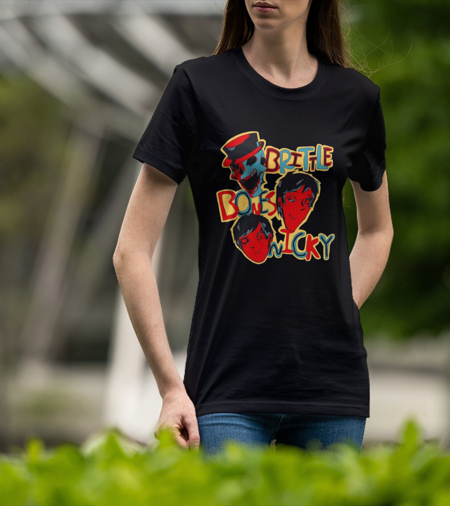 Brittle Bones Nicky Band Colorful Cartoon Character Faces T-Shirt