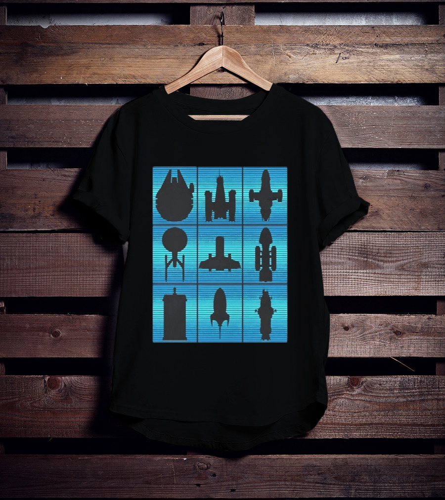 Interstellar Travelers Spaceship Silhouettes Sci Fi T-Shirt