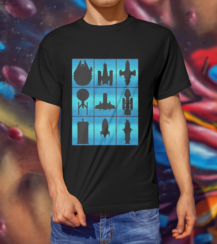 Interstellar Travelers Spaceship Silhouettes Sci Fi T-Shirt