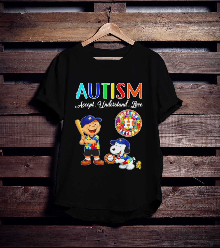 Autism Accept Understand Love Charlie Brown Snoopy Houston Astros MLB T-Shirt