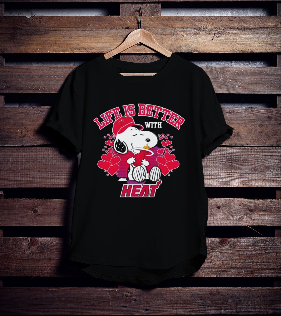 Life Is Better With Heat Snoopy Miami Heat Hearts T-Shirt