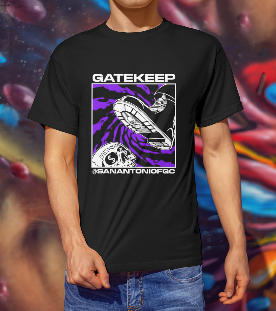 Gatekeep San Antonio Fighting Game Community Sneaker Skull T-Shirt
