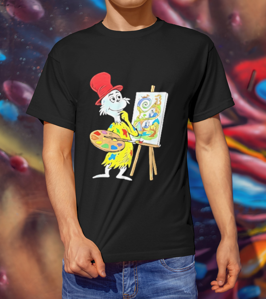 Sam I Am Red Hat Palette Painting Easel Whimsical Scene T-Shirt