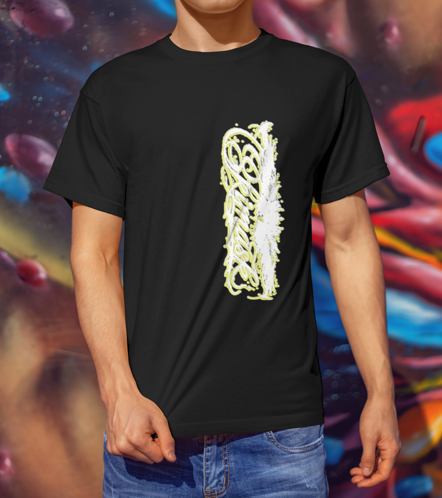 Ski Mask Script Neon Yellow Graffiti Style Vertical T-Shirt