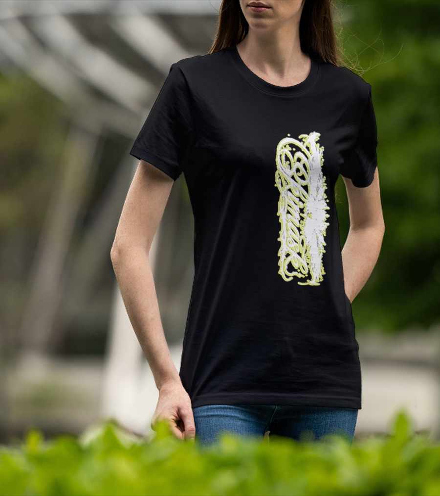Ski Mask Script Neon Yellow Graffiti Style Vertical T-Shirt