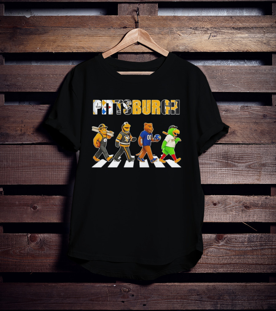 Steely McBeam Iceburgh Roary And Pirate Parrot Pittsburgh Abbey Road Sports Team Crossing T-Shirt