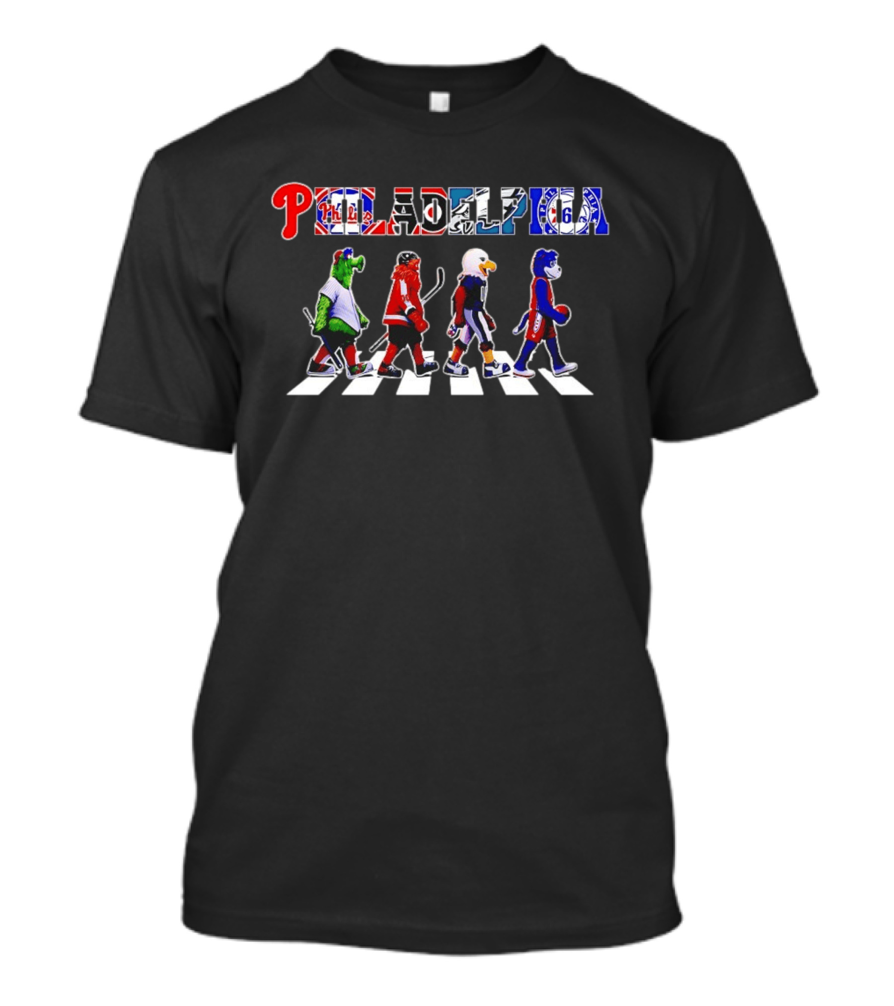 Philadelphia Phillies Sixers Flyers Eagles Mascots Abbey Road T-Shirt