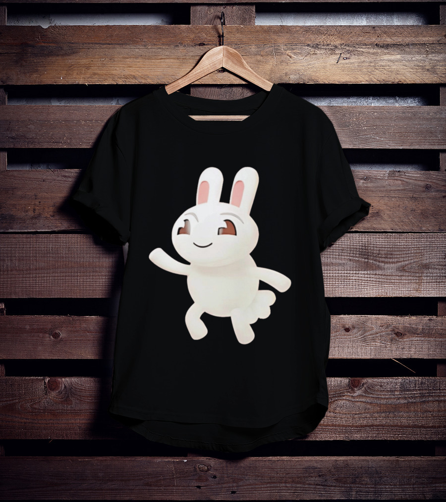 Cartoon Rabbit Waving Happy Bunny Character Cute Playful Pose T-Shirt
