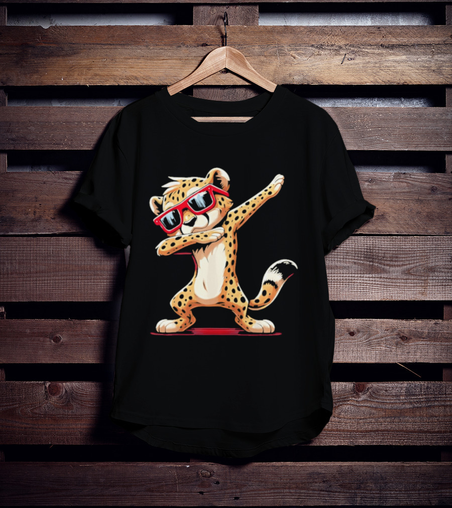 Cheetah Dabbing With Red Sunglasses Animal Pose T-Shirt