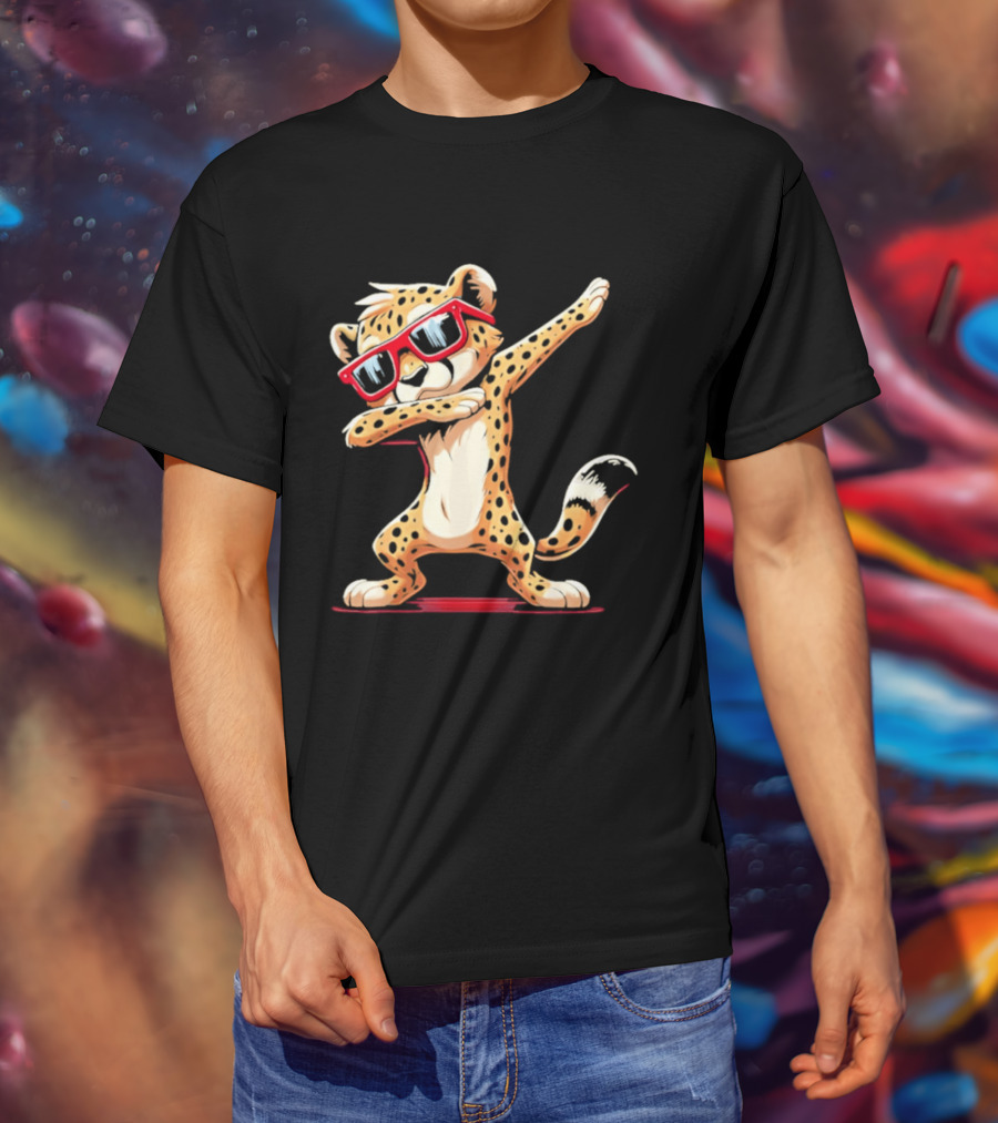 Cheetah Dabbing With Red Sunglasses Animal Pose T-Shirt