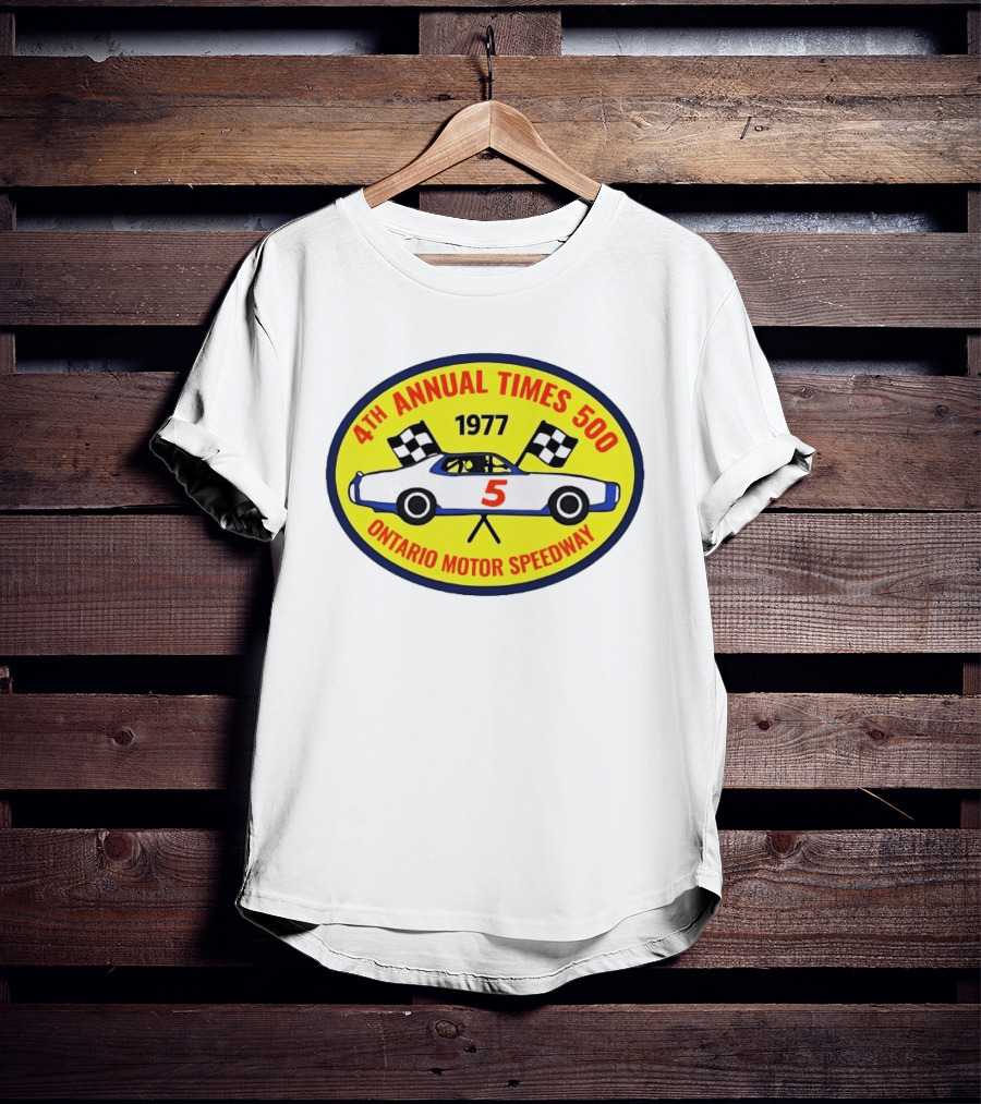 4th Annual Times 500 Ontario Motor Speedway 1977 Race Car Checkered Flags T-Shirt