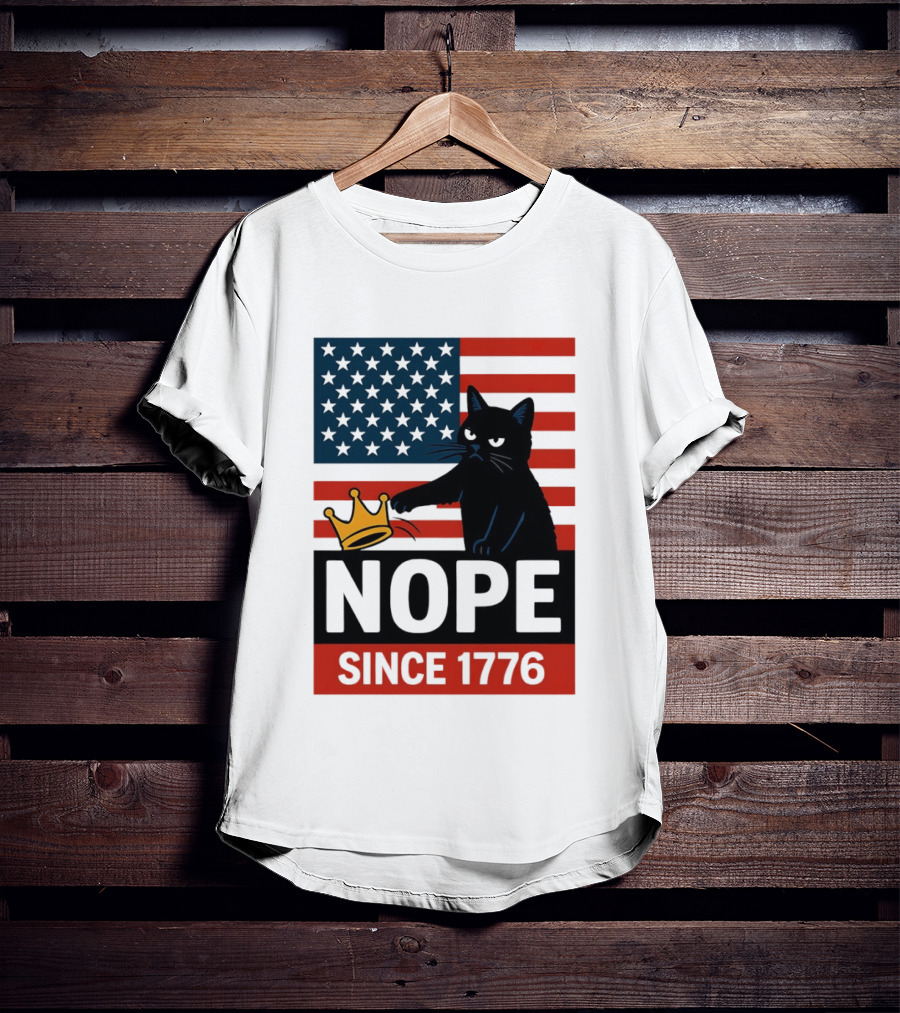 Nope Since 1776 Black Cat Anti MAGA Protest American Flag T-Shirt
