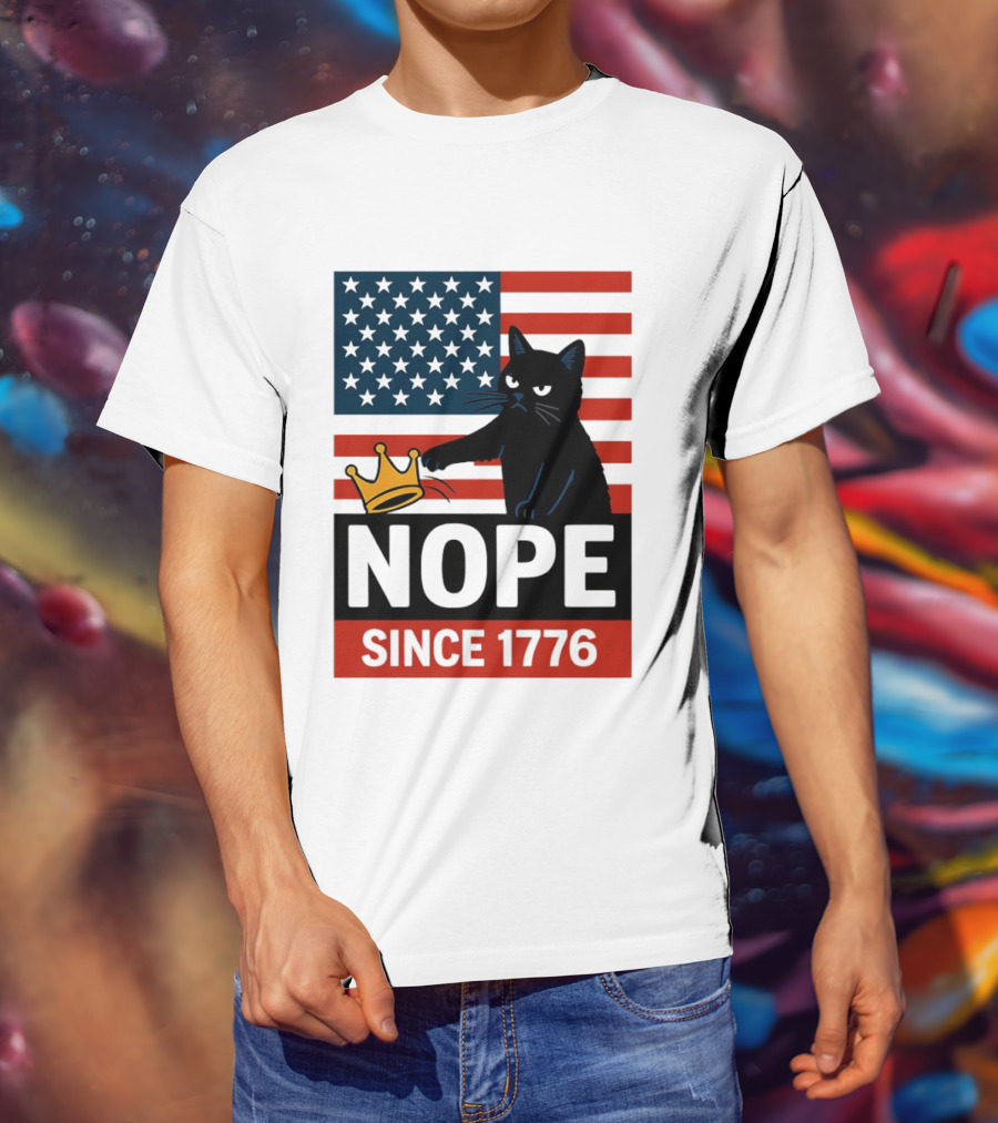 Nope Since 1776 Black Cat Anti MAGA Protest American Flag T-Shirt