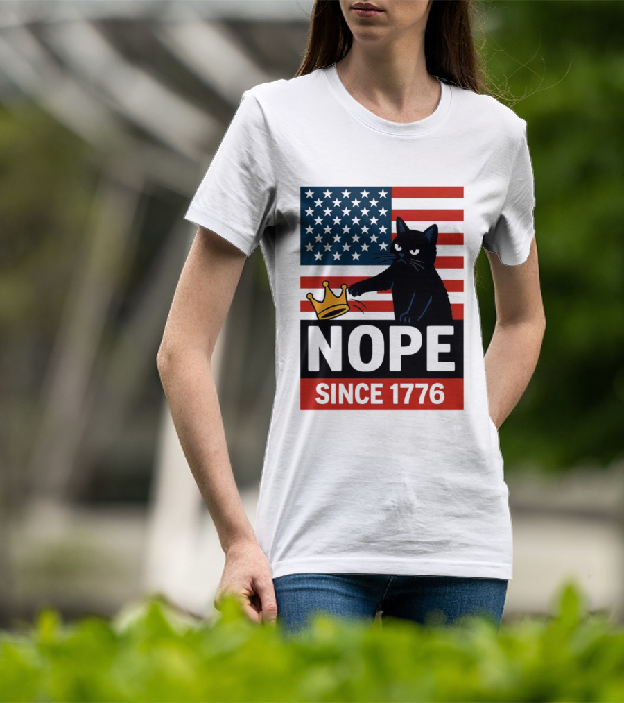 Nope Since 1776 Black Cat Anti MAGA Protest American Flag T-Shirt
