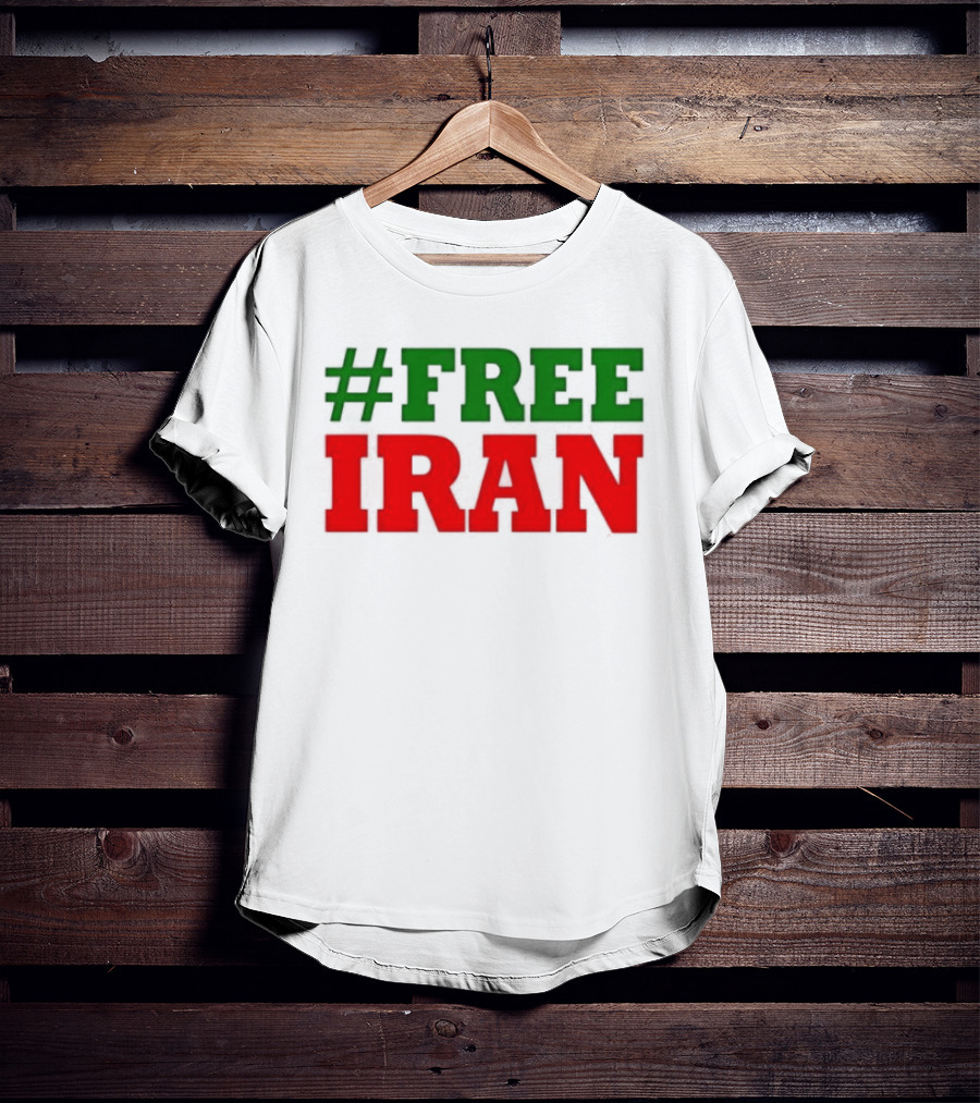 #FREE IRAN Green Red Text Bold Message T-Shirt