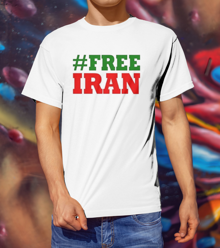 #FREE IRAN Green Red Text Bold Message T-Shirt