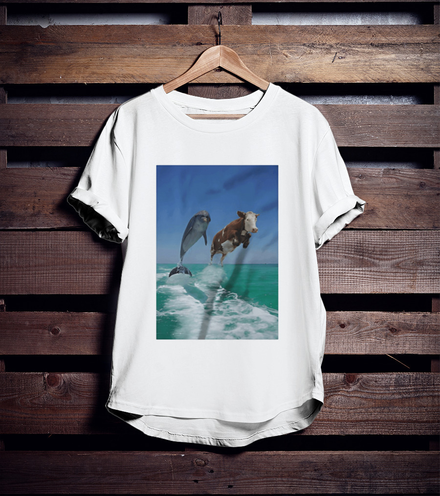 Cow And Dolphin Jumping Out Of Water Ocean Adventure T-Shirt