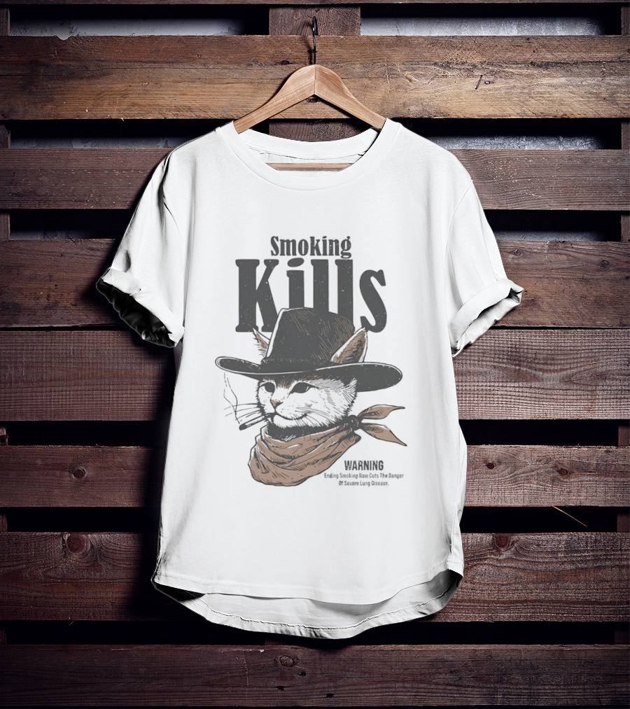 Cowboy Cat Smoking Kills Warning Smoking Kills Warning Ending Smoking Now Cuts The Danger T-Shirt