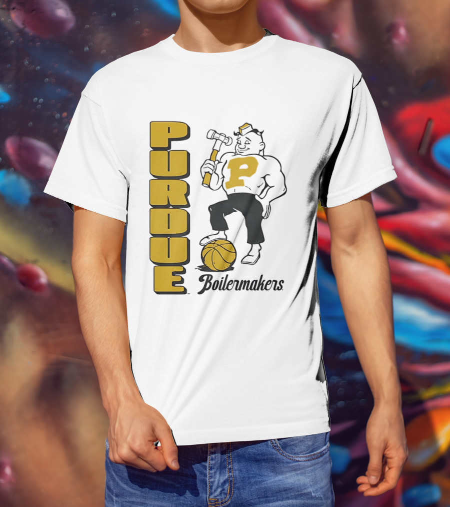 Purdue Boilermakers Basketball Hammer 1970s Retro Team T-Shirt