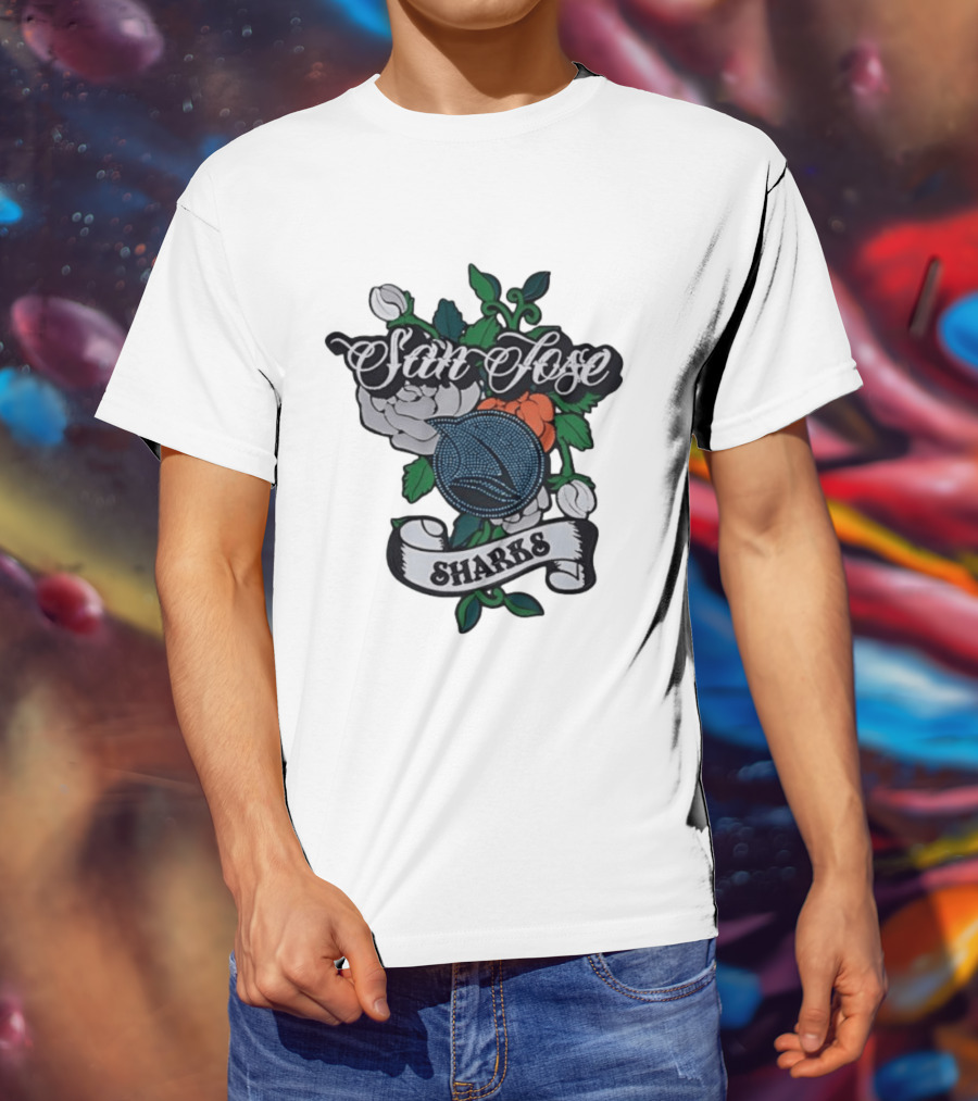 San Jose Sharks Floral Tattoo Style Team T-Shirt