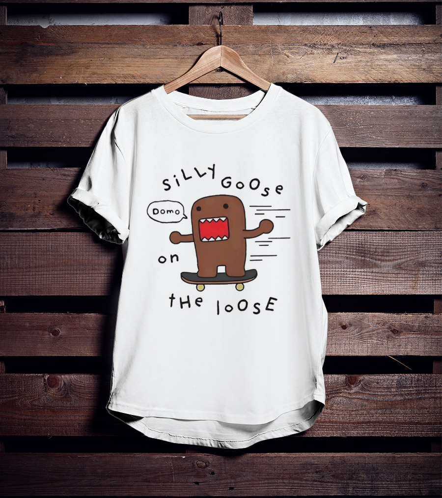 Silly Goose On The Loose Cute Brown Character Skateboarding Fun T-Shirt